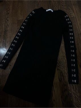 Zara Black Long-Sleeve Knit Dress with Silver Hook Details